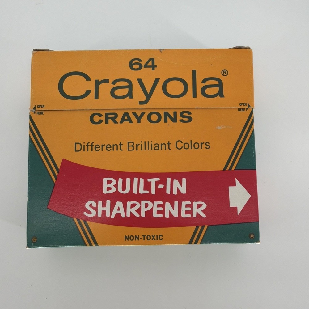 Vintage Binney Smith Crayola Crayons 64 Box w/ Sharpener & Retired Colors Sealed